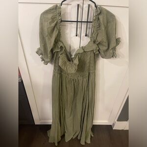 Green milkmaid midi length dress
